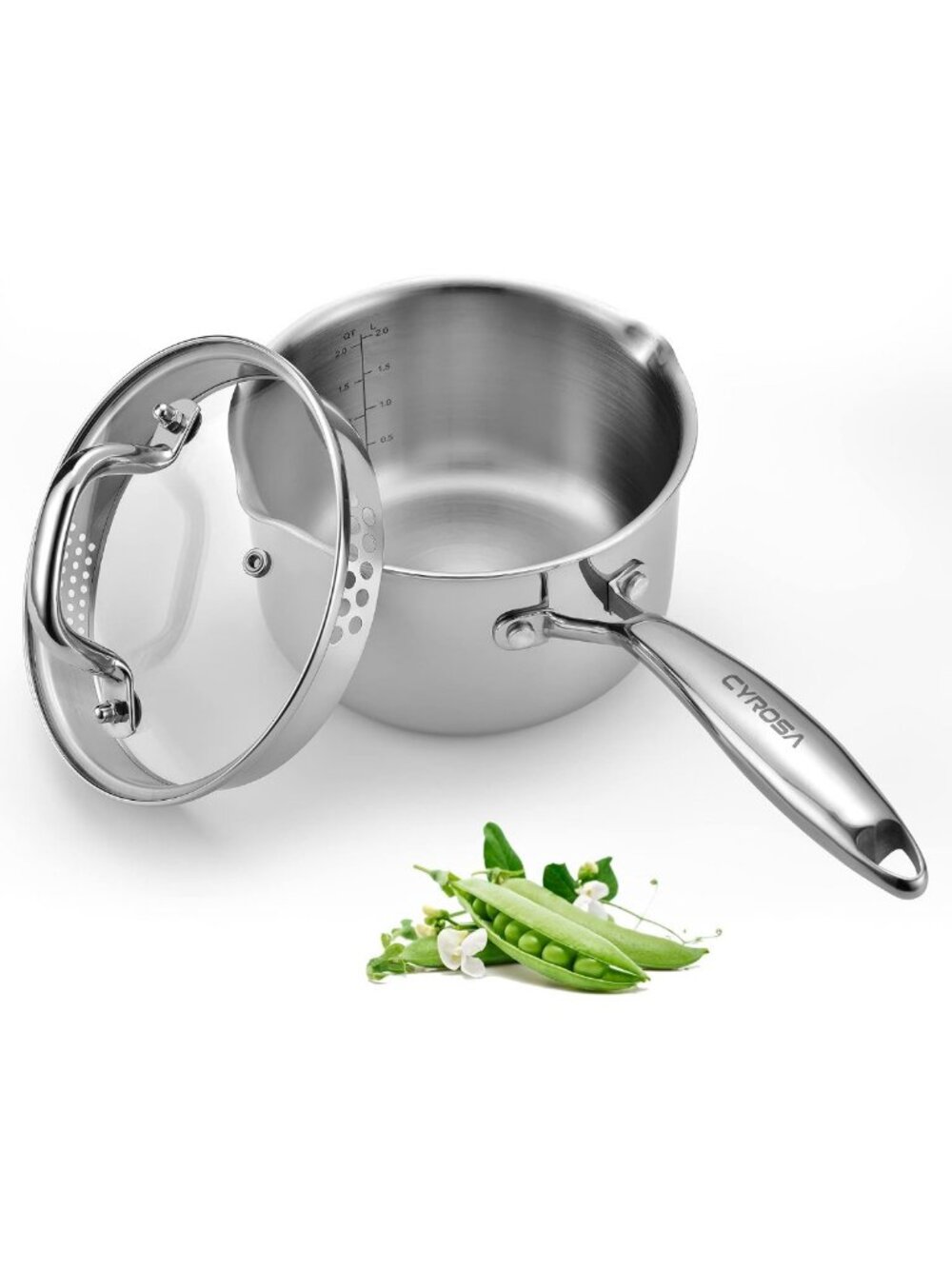 2.0 Quart Stainless Steel Saucepan with Glass Lid & Ergonomic Handle - Versatile